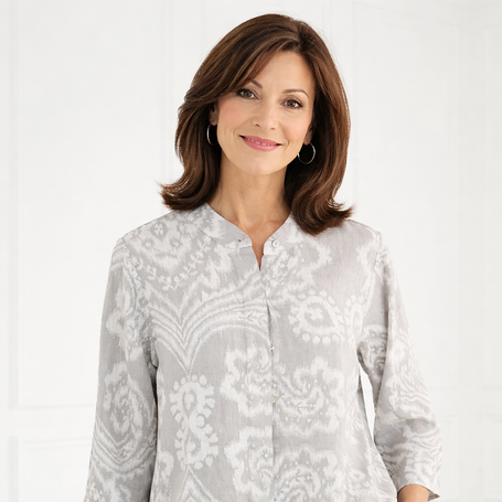 blueberry-womens-korean-collar-linen-shirt-silver-with-white-batik-print-9737-8