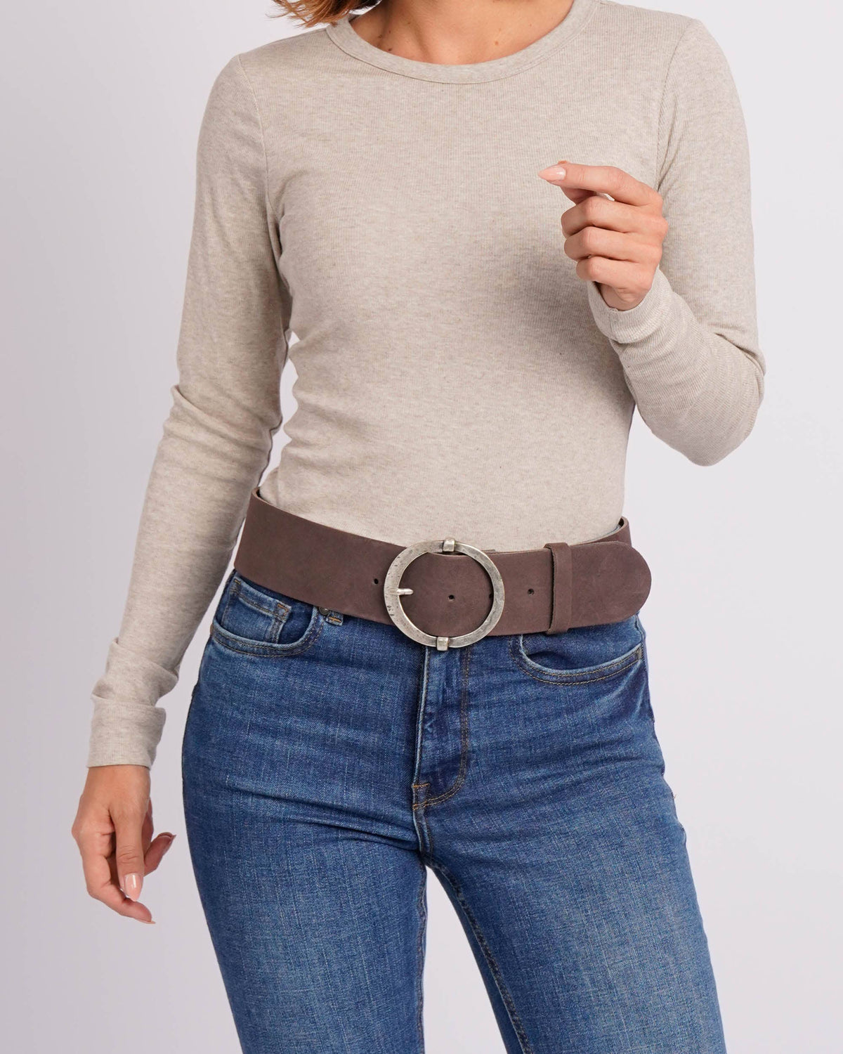Leann Luxe Womens Leather Belt with Vintage Buckle