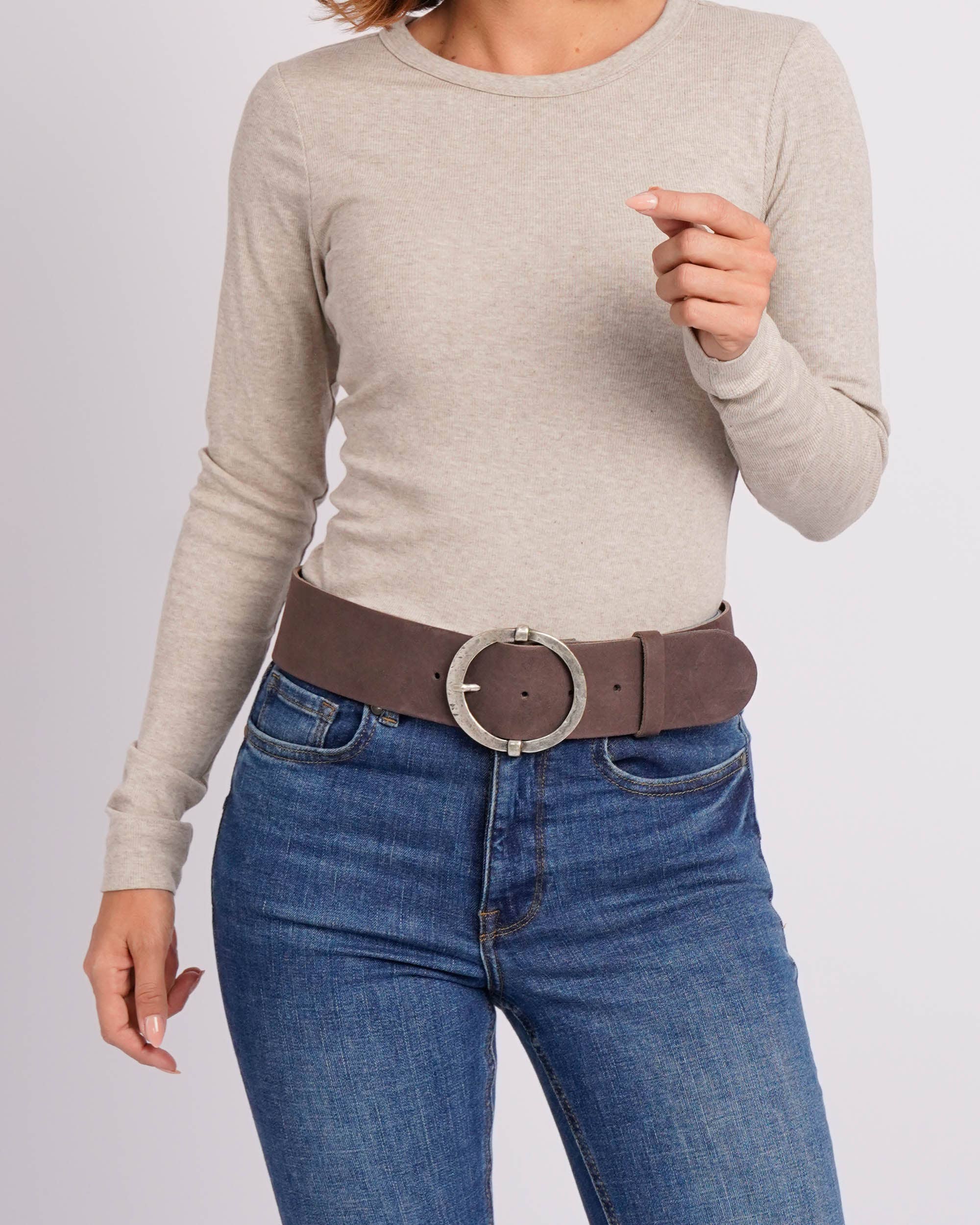 Leann Luxe Womens Leather Belt with Vintage Buckle