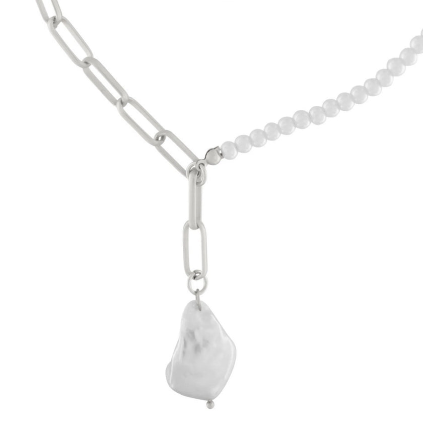 dnsk-audrey-short-chunky-pearl-mix-necklace-silver