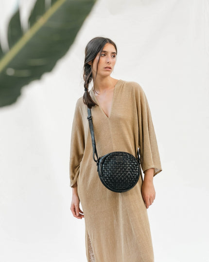Biba Leather Braided Round Cross Body Bag