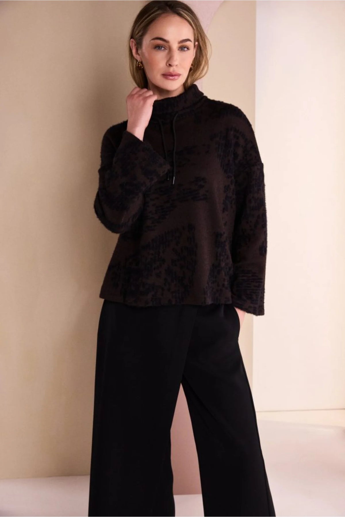 naya-aw26-womens-clothing-naw26238-flocked-placement-print-high-neck-knit-top-1-at-Kings-Road-Fashions-Leighton-Buzzard-UK