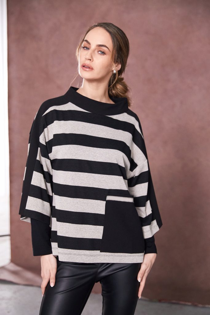 naya-womens-high-neck-stripped-top-with-contrast-sections-and-pocket-naw25269-in-black-taupe