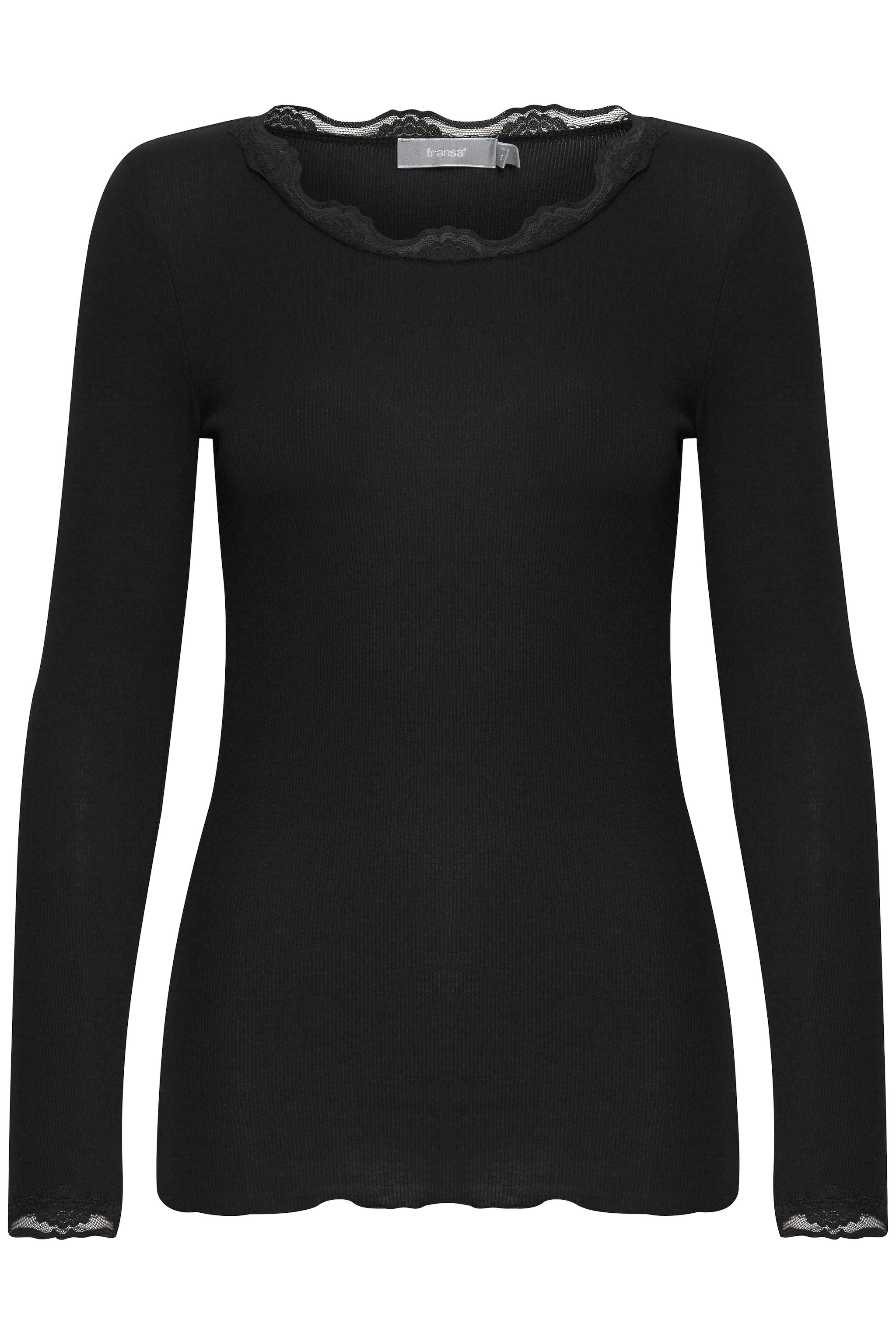 Fransa - Lace Trim Top Hizamond 2 - Black