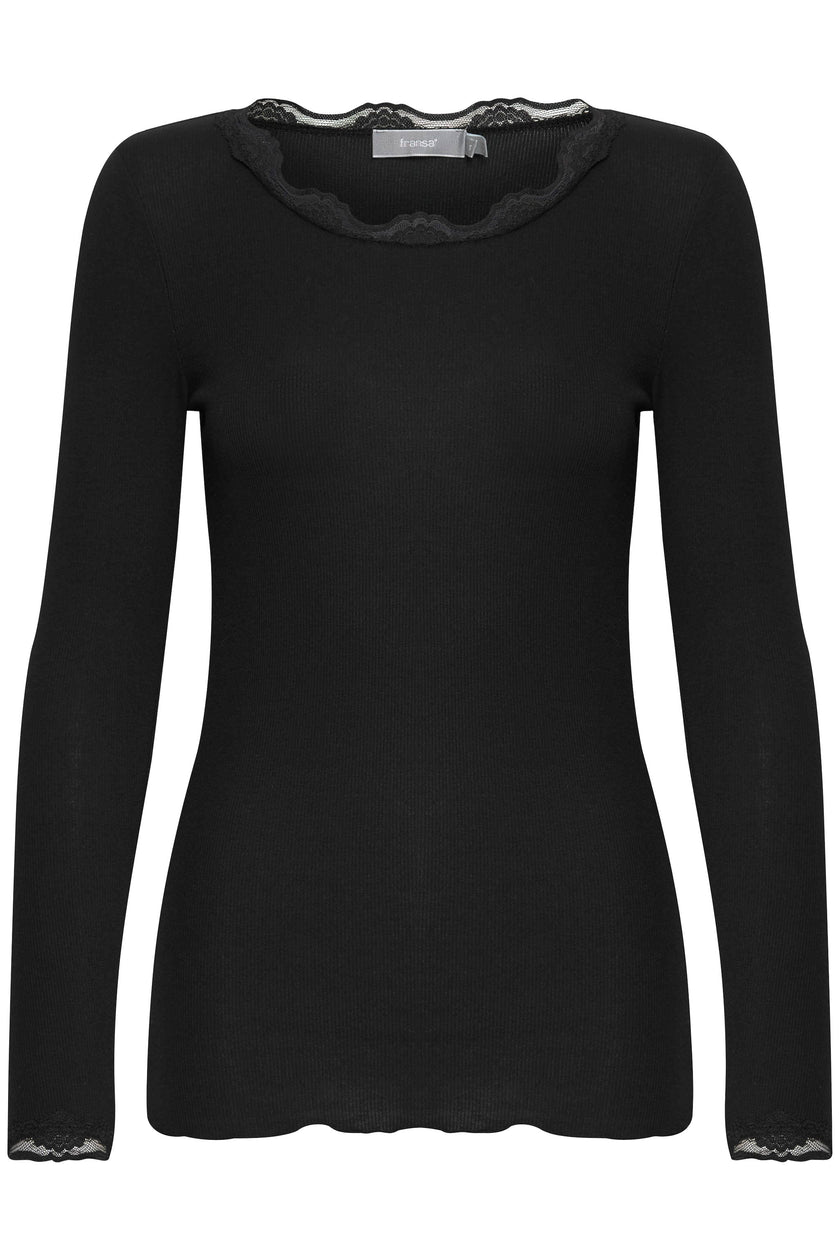 Fransa - Lace Trim Top Hizamond 2 - Black
