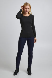 Fransa - Lace Trim Top - Black