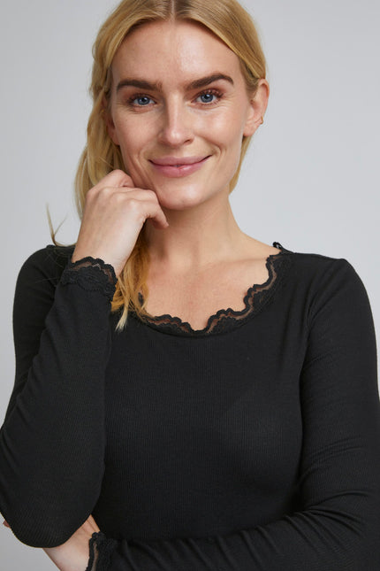 Fransa - Lace Trim Top Hizamond 2 - Black