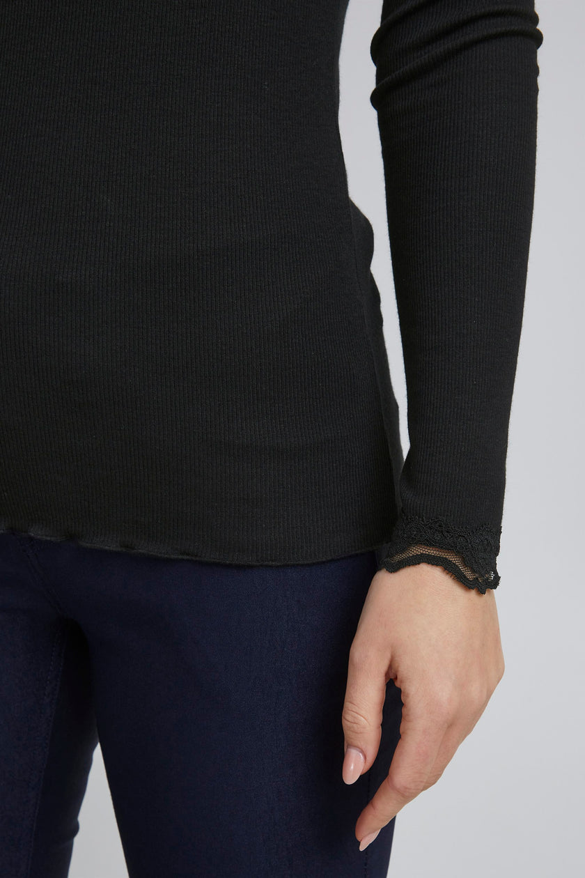 Fransa - Lace Trim Top Hizamond 2 - Black