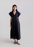 psophia-ss26-Women_s-Cotton-Poplin-V-Neck-Dress-Black-208DRS2625-kings-road-fashions