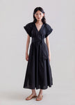 psophia-ss26-Women_s-Cotton-Poplin-V-Neck-Dress-Black-208DRS2625-kings-road-fashions