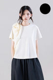 psophia-ss26-womens-sculptural-rosette-mercerized-cotton-wide-tshirt-front