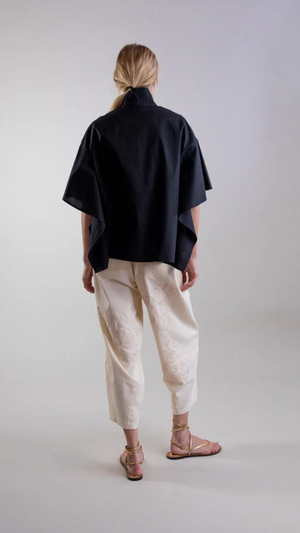 psophia-ss26-womens-v-panel-mandarin-collar-fluid-shirt