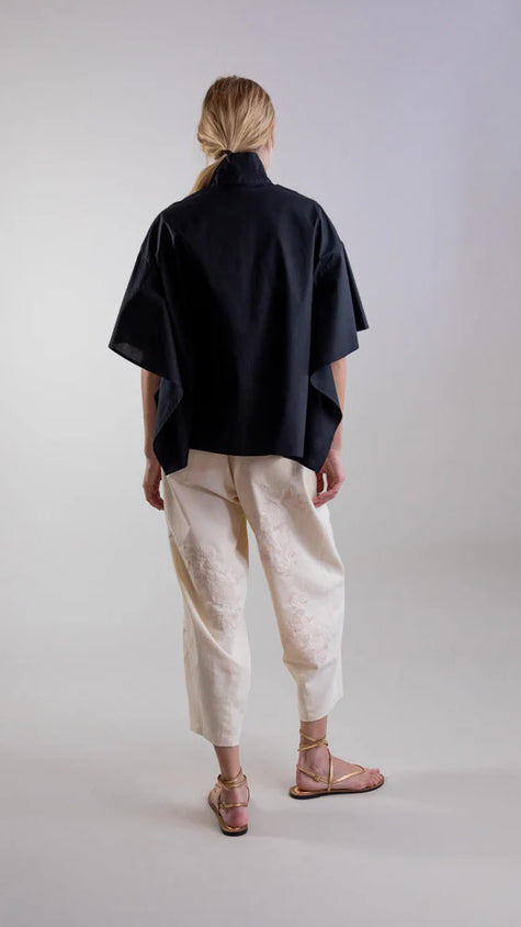 psophia-ss26-womens-v-panel-mandarin-collar-fluid-shirt