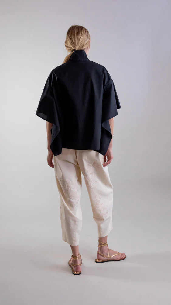 psophia-ss26-womens-v-panel-mandarin-collar-fluid-shirt