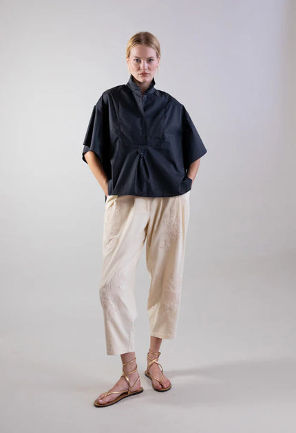 psophia-ss26-womens-v-panel-mandarin-collar-fluid-shirt