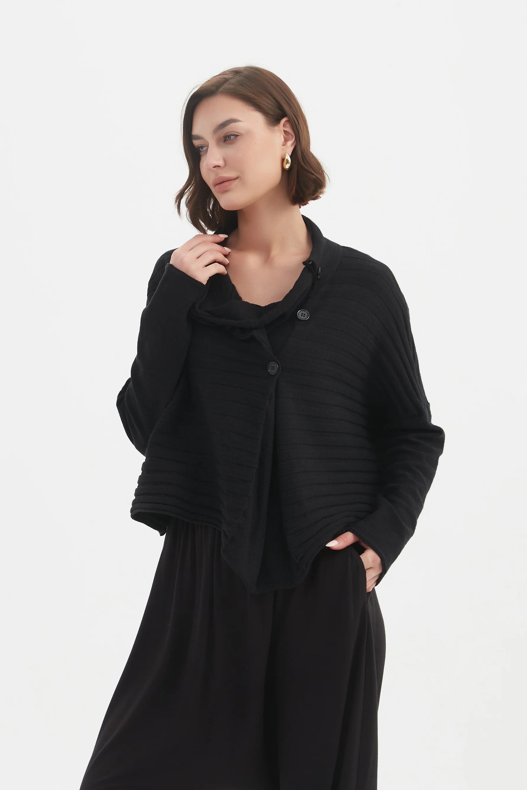 tirelli-womens-cowl-neck-button-knit-25k3599-black