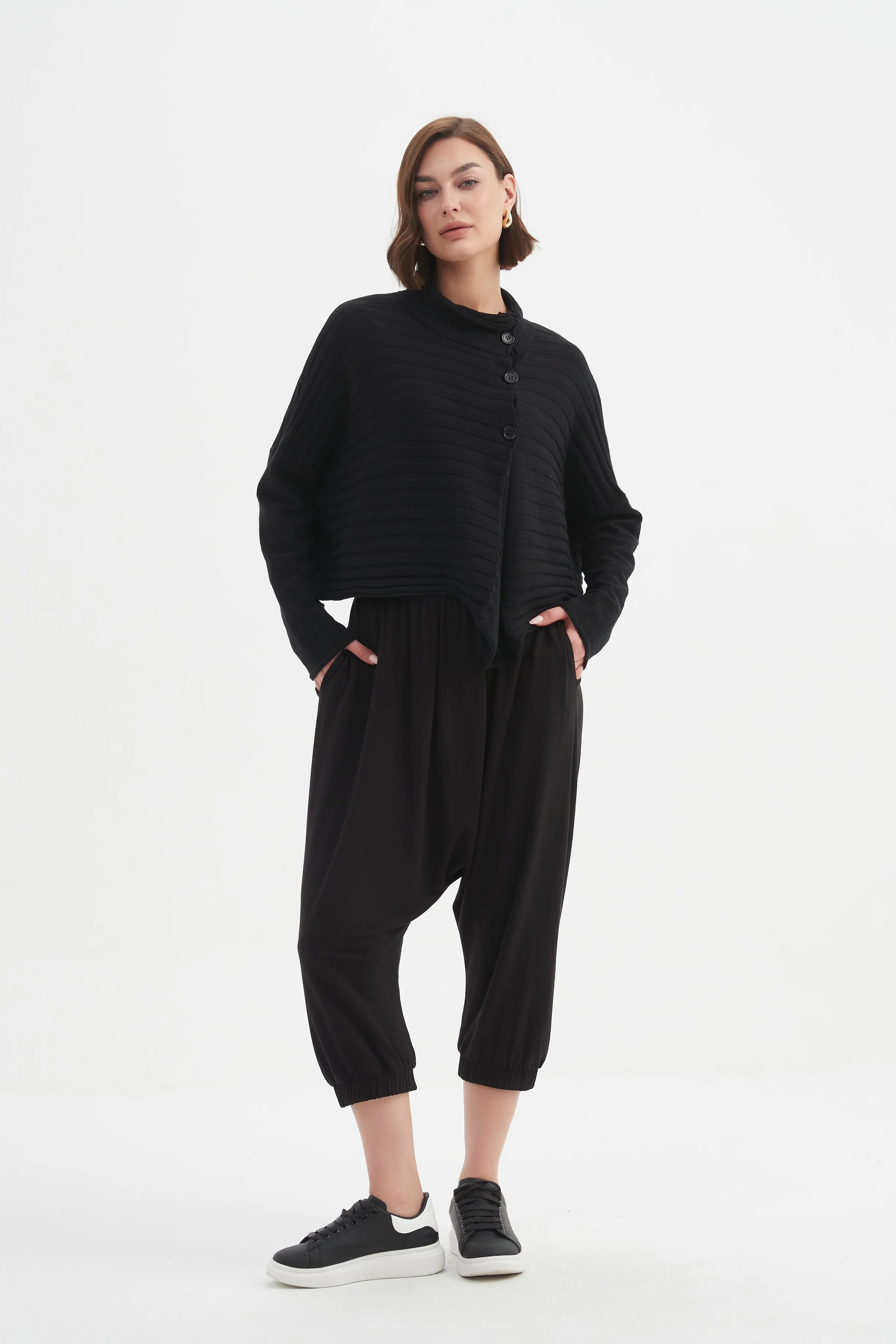 tirelli-womens-cowl-neck-button-knit-25k3599-black