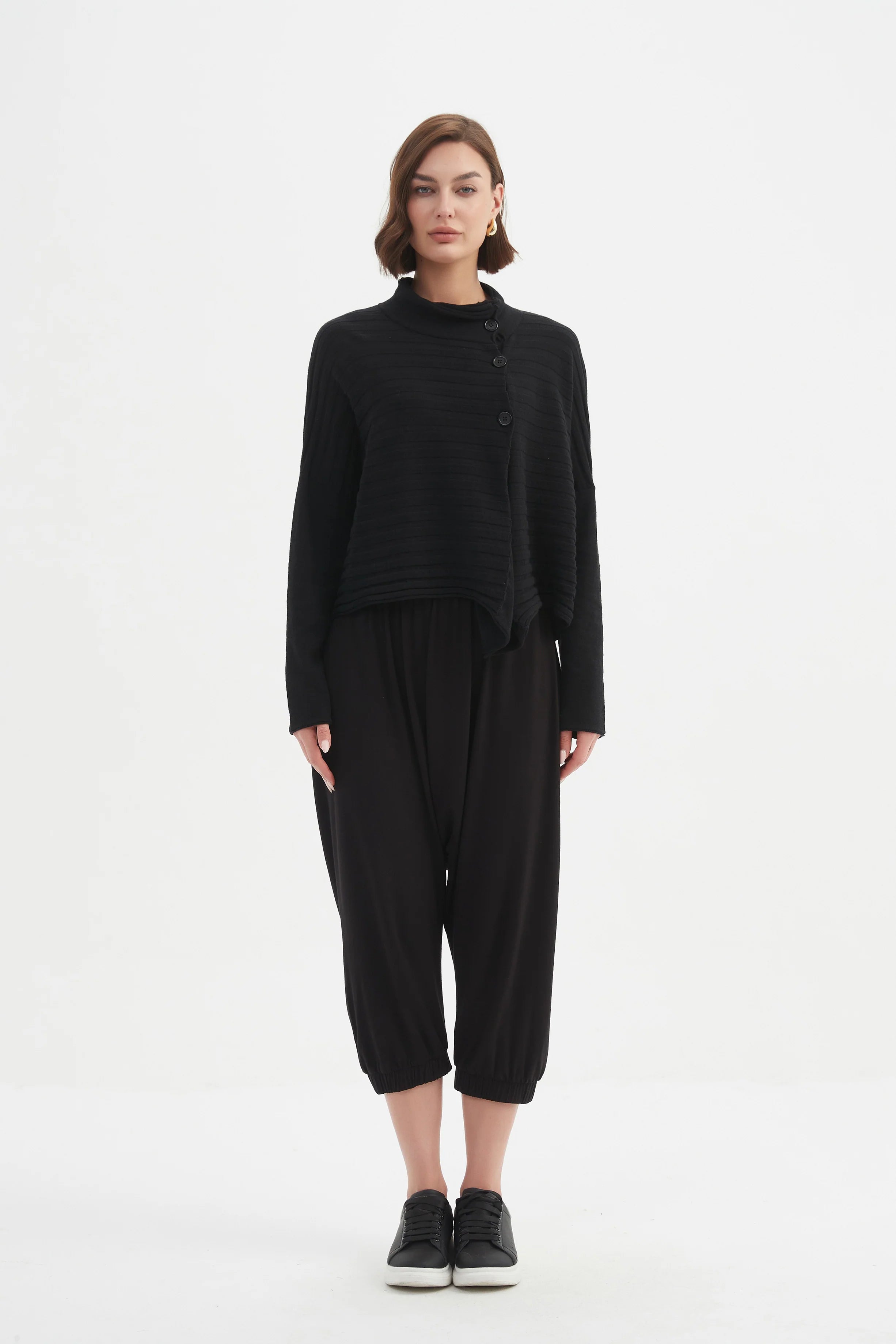 tirelli-womens-cowl-neck-button-knit-25k3599-black