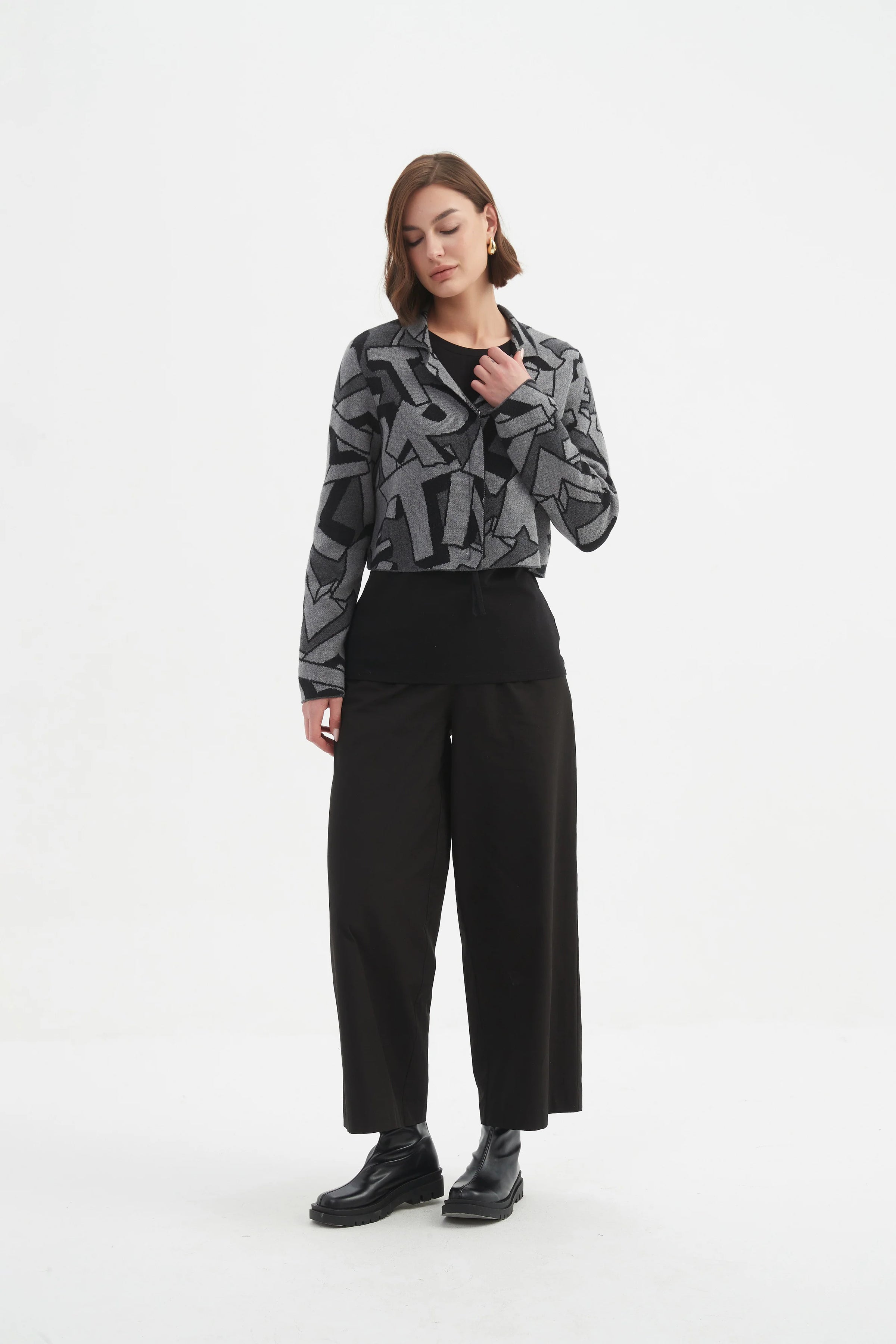 tirelli-womens-letterblock-zip-cardigan-25k3597-grey