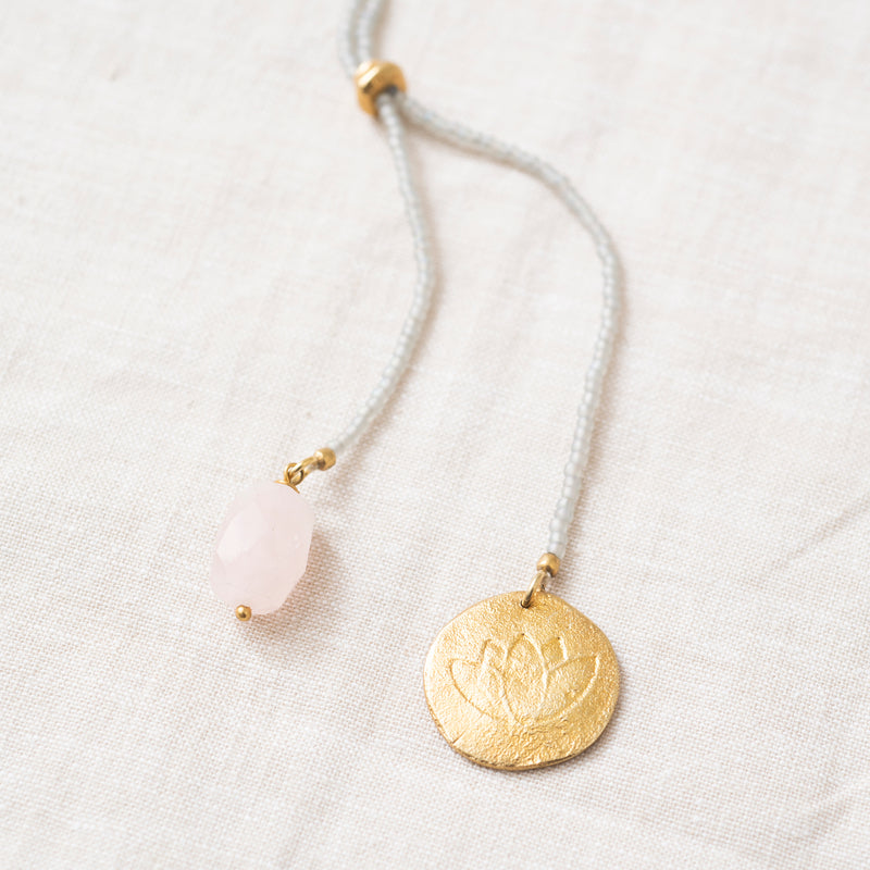 A Beautiful Story - Fairy Rose Quartz Lotus Gold Necklace